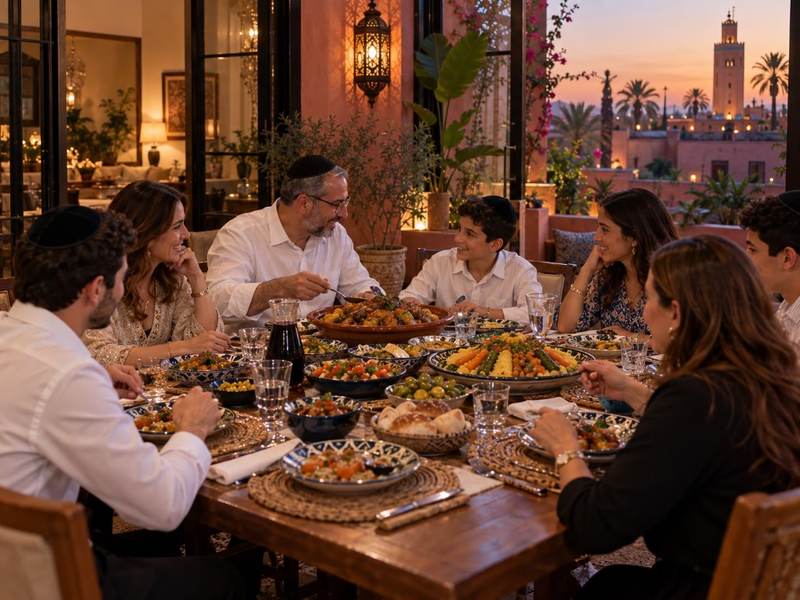 Table de chabbat dressée dans une villa à Marrakech